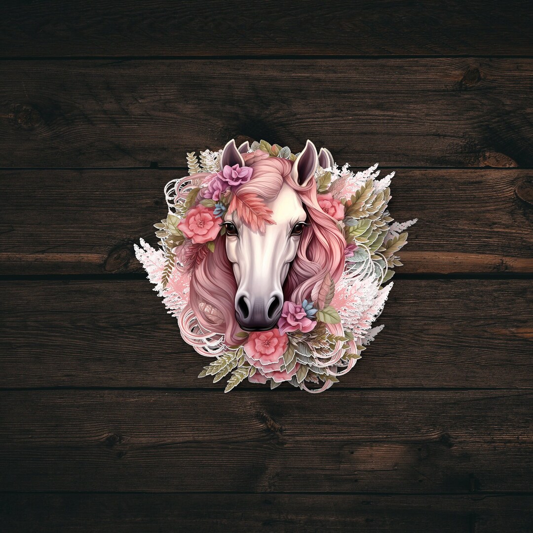 Boho Horse Floral Sticker Pastel Western Stickers for Your Laptop, Pink