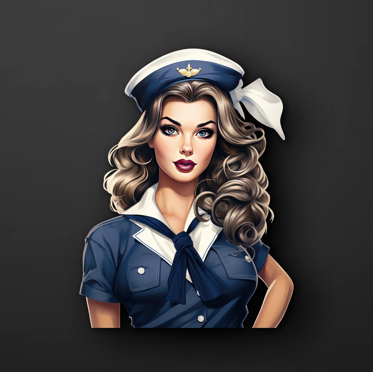 50s Naval Pinup Girl Sticker, 50s Navy Laptop Stickers, 50s Retro Stickers, Pin up Stickers