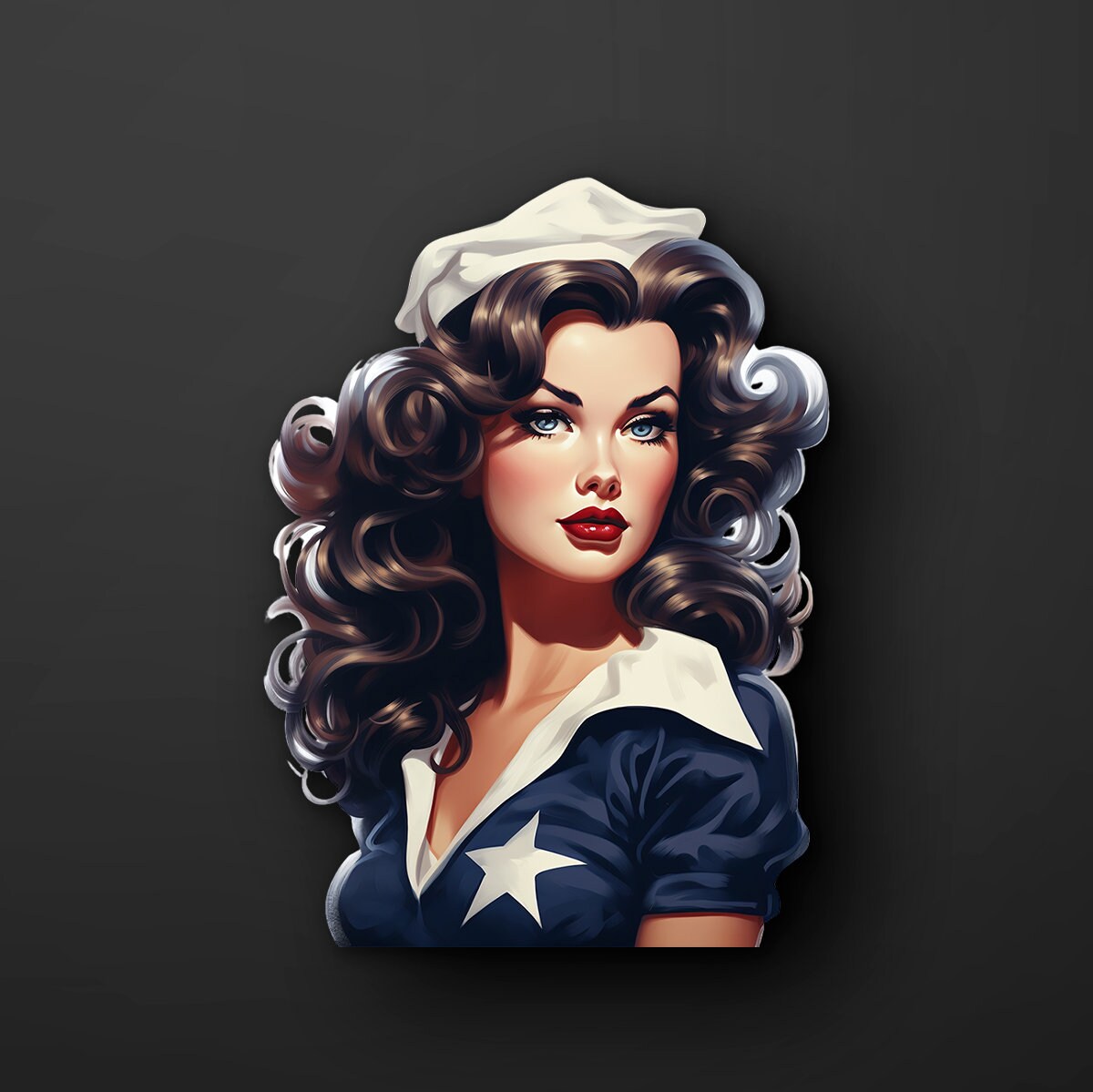 Retro Navy Pinup Girl Sticker, 50s Navy Laptop Stickers, 50s Retro Stickers, Pin up Stickers
