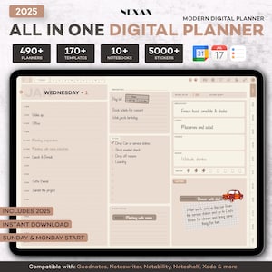 All in one 2025 Digital Planner, Goodnotes Planner, Daily Planner, iPad Planner, Digital Journal, Dated Digital Planner, Digital Planner