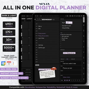 2025, 2026 Digital Planner, Goodnotes Planner, Daily Planner, iPad Planner, Digital Journal, Dated Digital Planner, Digital Planner