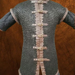 Sleeveless Chainmail shirt , 9 mm Flat riveted with washer , Chainmail Armor Shirt , Medieval Costume Leather Trim Valentine Day Gift