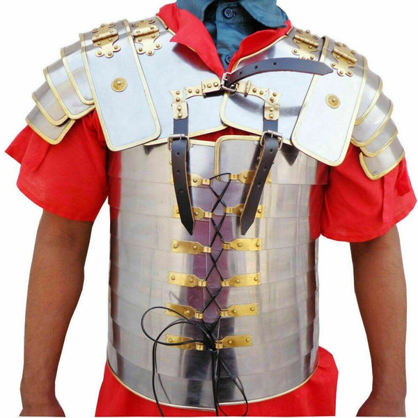 Roman Lorica Segmentata ,Shoulders Armor Brass Trimmed ,Lorica Segmentata Double Brass Hinges, Mother's Day Gifts