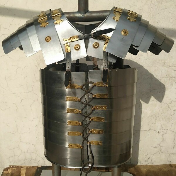 Roman Lorica Segmentata Soldier Military 18G Steel | Roman Armour Chest plate |Sca Larp mild steel with brass, Leather, Mother's Day Gifts