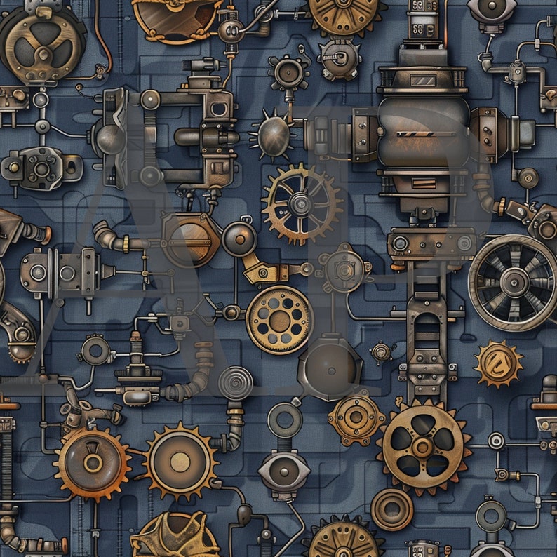 Steampunk Machinery Paper | Gears and Machines - 36 Seamless Designs ...