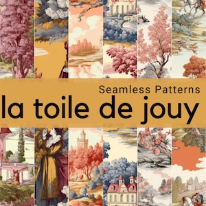 La Toile de Jouy, Cloth from Jouy, French pattern, Scenic Printable Tile Digital Paper - SEAMLESS - Tile Pattern - 6 Designs - 12x12inches