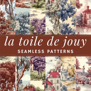 La Toile de Jouy, Cloth from Jouy, French pattern, Scenic Printable Tile Digital Paper - SEAMLESS - Tile Pattern - 6 Designs - 12x12inches