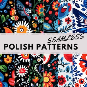Padrão polonês, Wycinanki, arte popular, floral, tons vibrantes Papel digital para impressão em azulejo - SEM EMENDA - Padrão de azulejo - 6 designs - 12 x 12 polegadas