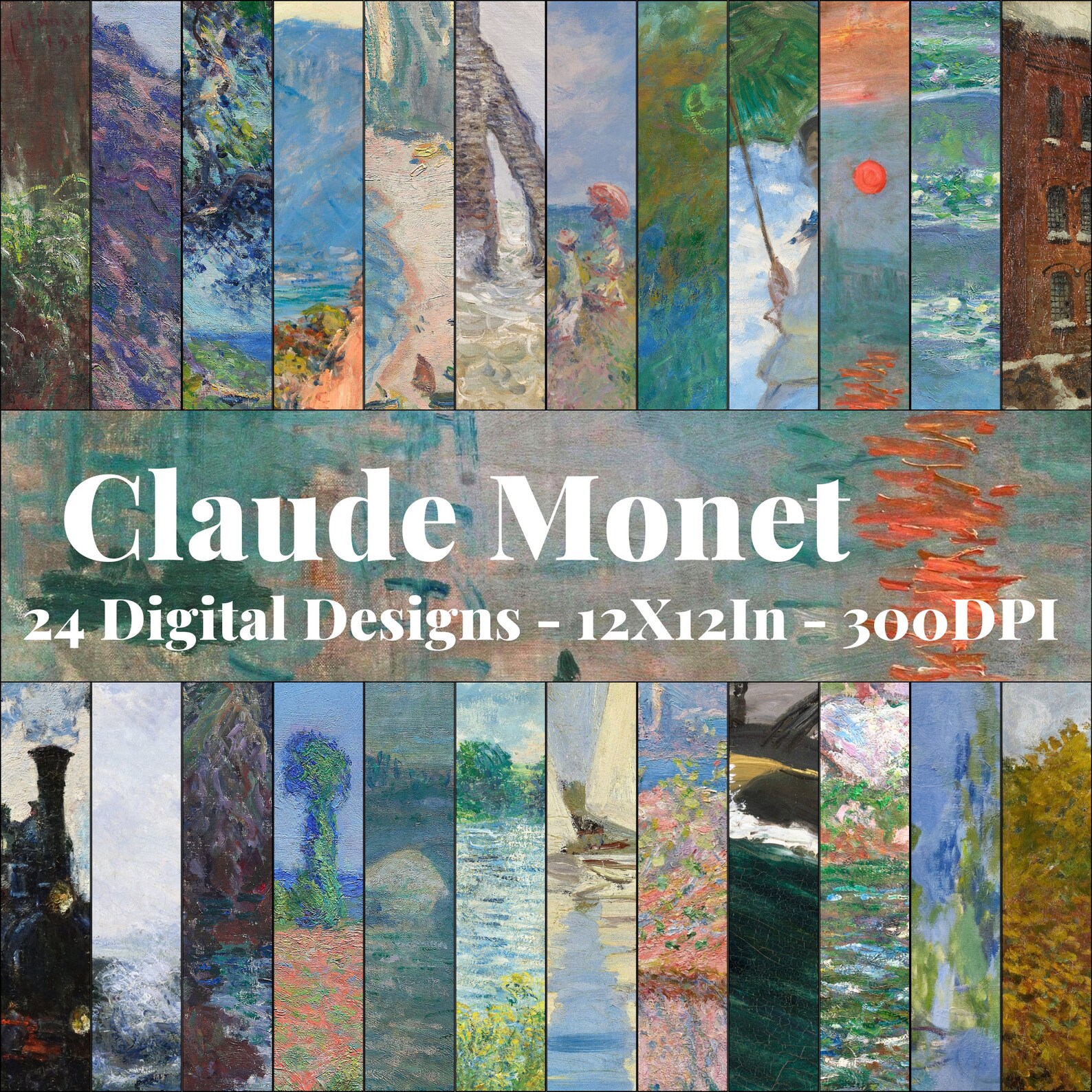 Claude Monet Digital Paper Bundle | Famous Artists - 24 Designs - 12in ...