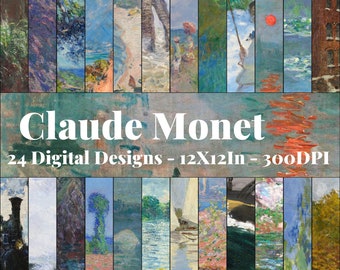 Claude Monet Digital Paper Bundle | Famous Artists - 24 Designs - 12in x 12in - Commercial Use - INSTANT DOWNLOAD