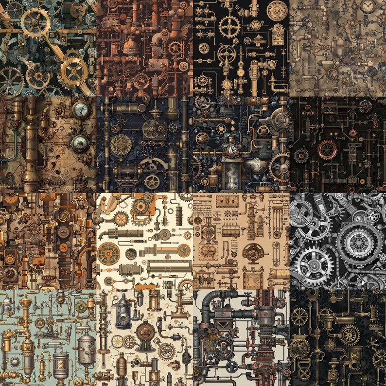 Steampunk Machinery Paper | Gears and Machines - 36 Seamless Designs ...