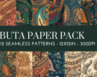Indian Buta Paper Pack | SEAMLESS India Patterns - 12 Designs  - 12in x 12in - Commercial Use - INSTANT DOWNLOAD