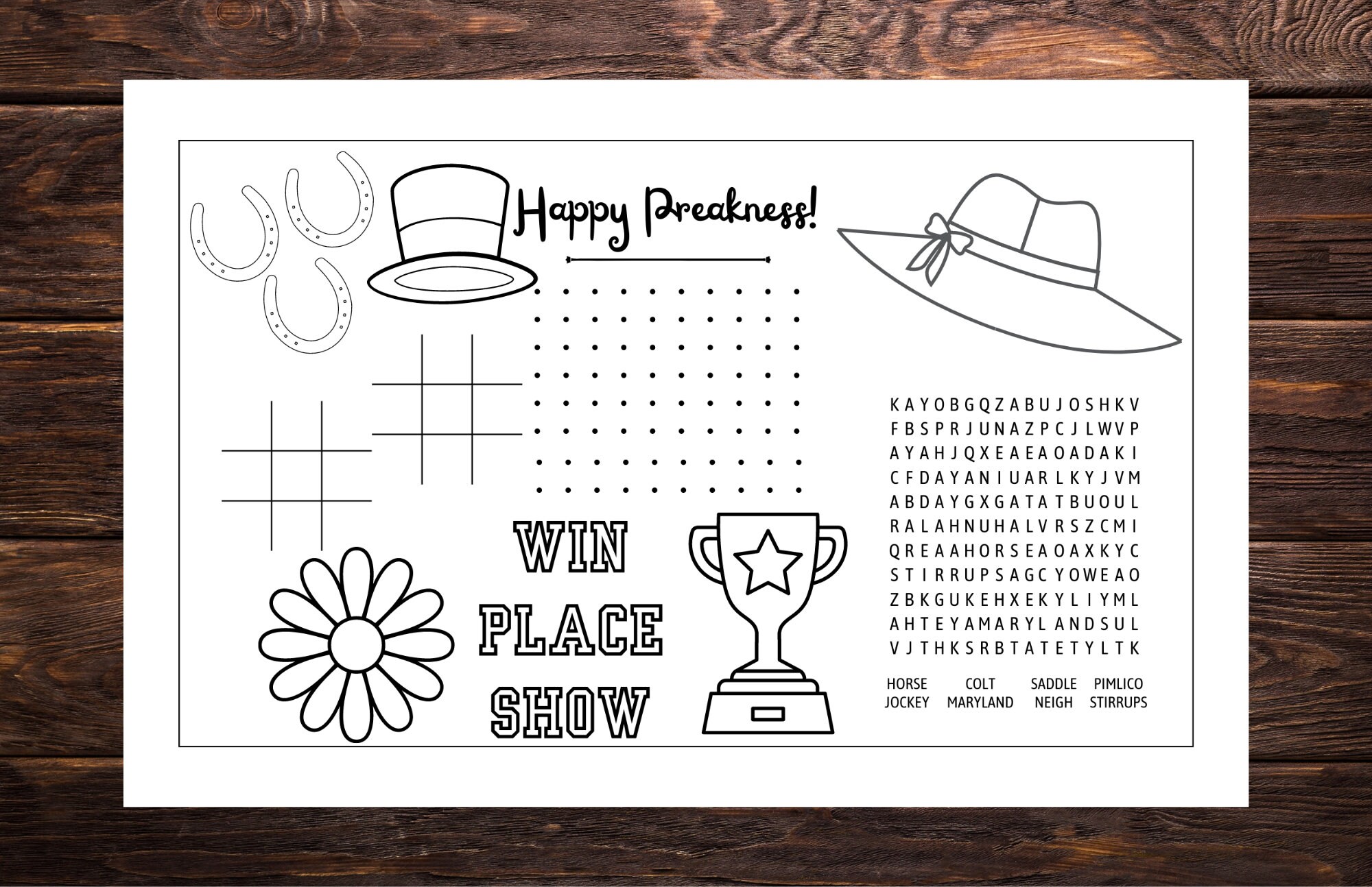 Preakness Party Printable Kids Activity Sheet - Etsy