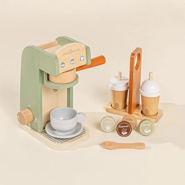 Wooden Kids Coffee Maker Set| Wooden Montessori Toys| Toddler Gift