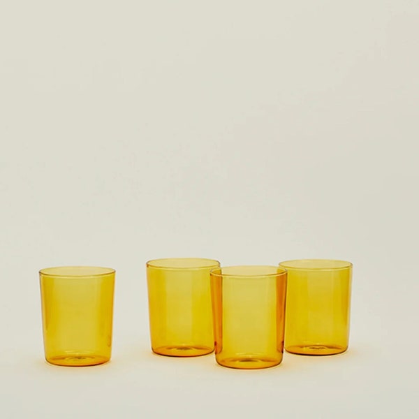 Amber Glassware-Set of 4| Drinking Glasses| Borosilicate Glassware| Retro Glassware