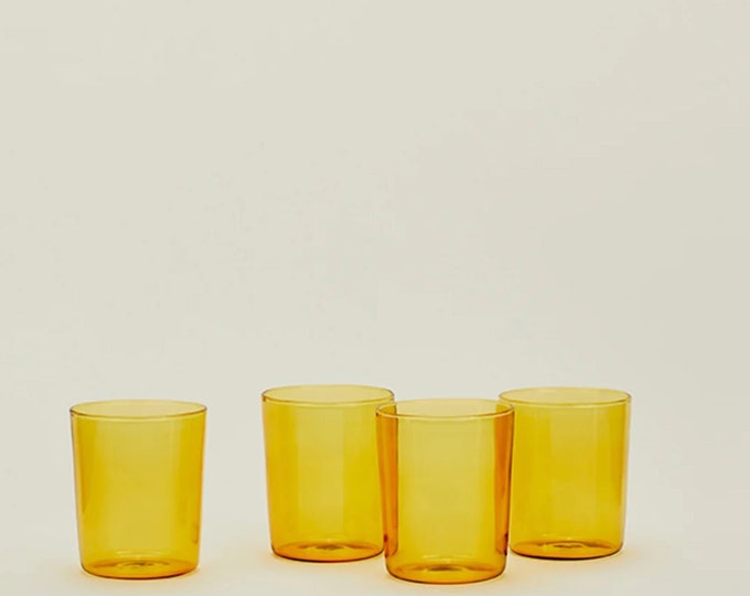 Amber Glassware-Set of 4| Drinking Glasses| Borosilicate Glassware| Retro Glassware