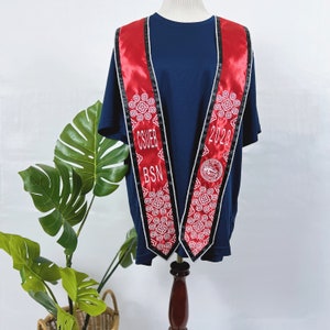 Fusciacche/stole da laurea Hmong con ricamo completo personalizzato con LOGO DELLA SCUOLA