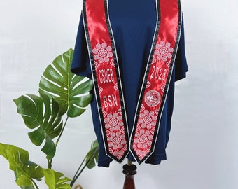 Custom Full Embroidery Hmong Graduation Sashes/Stoles with SCHOOL LOGO