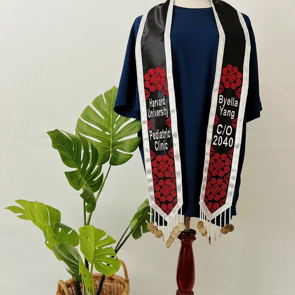 Custom Full Embroidery Hmong Graduation Sashes/Stoles with coins
