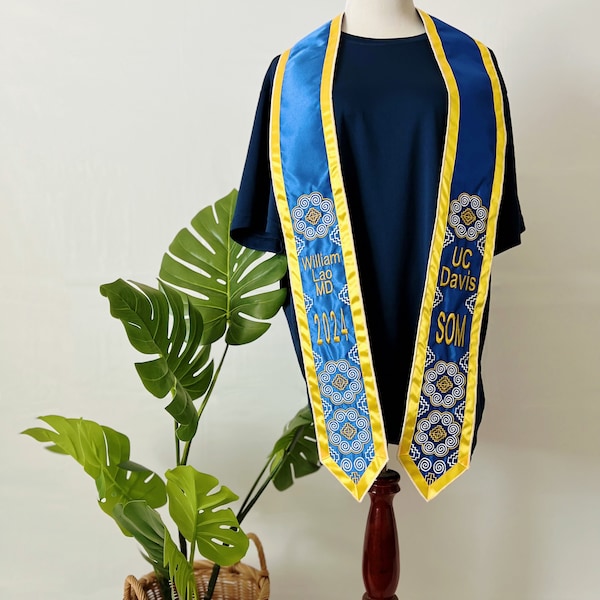 Custom Full Embroidery Duo Colors Hmong Graduation Sashes/Stoles