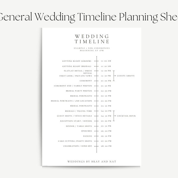 Example Wedding Timeline Planning Sheet | For Brides + Planners