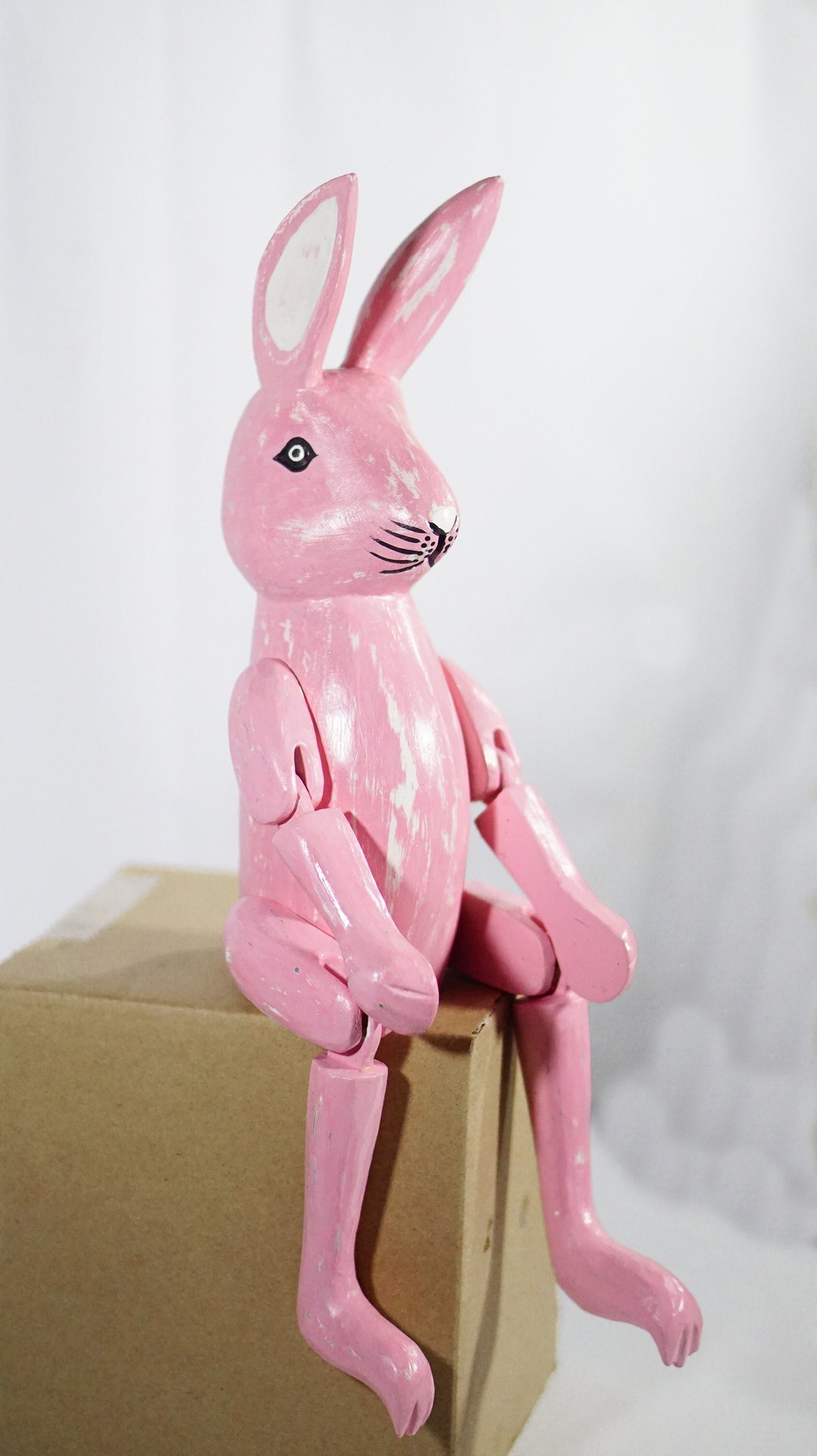 Wooden Rabbit Handcrafted Pink Decor, Cute Wooden Bunny for Nursery or ...