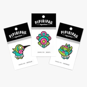 Nahuatl VI Enamel Pins – Huitzilin, Xochitl, & Cuetzpalin Symbols | Hummingbird, Flower, Lizard, Aztec Calendar, Soft Enamel, Mexican Art