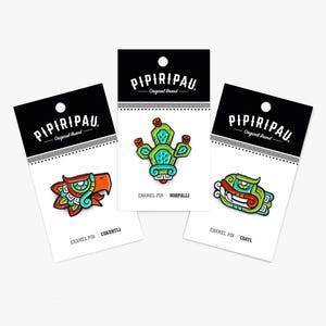 Nahuatl IV Enamel Pins – Cuauhtli, Nohpalli, & Coatl Symbols | Eagle, Cactus, Serpent, Aztec Calendar, Soft Enamel, Indigenous Mexican Art