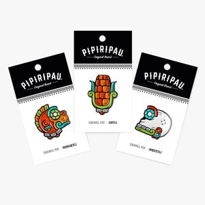 Nahuatl III Enamel Pins – Ozomahtli, Cintli, & Miquiztli Symbols | Monkey, Corn, Death, Aztec Calendar, Soft Enamel, Indigenous Mexican Art