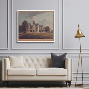 Litchfield Villa painting by Alexander Jackson Davis, Italianate architecture in Prospect Park, historical Brooklyn mansion artwork.