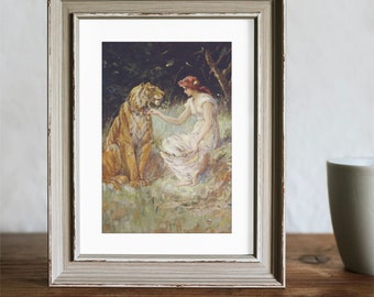 Friedrich Stuart Kirche 'Lady and the Tiger' | Vintage Kunstdruck | Zeitgenössische Kunst Sammlerstück