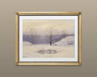 Morning Haze by Leonard Ochtman | Printable Art | Tranquil Snowy Landscape | Digital Art Print for Gallery Wall, Art Lover Gift