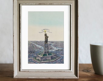 Die Große Bartholdi Statue | Currier Ives Vintage Illustration | Druckbare Wandkunst | Einzigartiges Einweihungsgeschenk