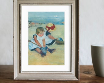 Mary Cassatt 'Children Playing on the Beach' | Enchanting Art of Youthful Innocence and Serene Seascapes | Perfect New Mom Gift