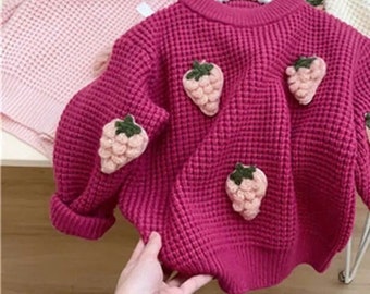 Toddler Baby Crochet Sweater Clothing 3D Fruit Cute Seasonal Fall Strawberry Raspberry Trendy Soft Knitted