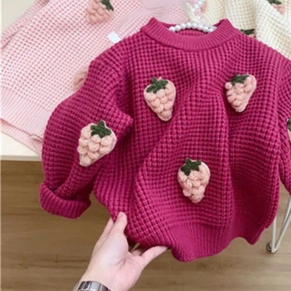 Toddler Baby Crochet Sweater Clothing 3D Fruit Cute Seasonal Fall Strawberry Raspberry Trendy Soft Knitted