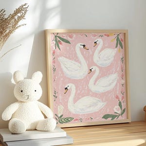 ballet nursery decor, swan wall art, baby girl nursery, elegant nursery decor, ballerina room decor, baby shower gift, vintage swan print