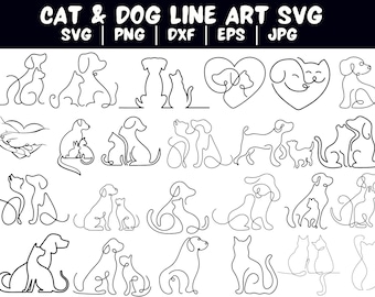 Katze und Hund Linie Kunst Silhouette svg, Katzen- und Hundesilhouette, Katzen- und Hundeclipart, Freundschaftstier, Haustierliebhaber svg, Elegante Katzenlinie Art