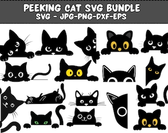 Peeking Cat Silhouette: SVG PNG EPS Clipart (Digital Download