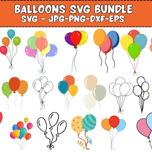 Balloons svg bundle, Balloon Outline Vector, Balloons Clipart, Balloon Birthday Party Celebration PNG, Ballon Cut files Digital Download