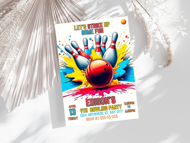 Editable Bowling Invitation, Let's Strike Up Some Fun, Birthday Bowling, Printable or Digital Invitation