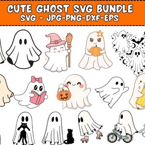 Cute Ghost Halloween svg Bundle, Retro Ghost png, Retro Floral Ghost png, Dog Ghost svg, Ghost Reading svg, Spooky Season, Halloween png