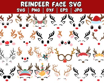 Reindeer Face SVG – Christmas Clipart, Deer Vector (Digital Download)