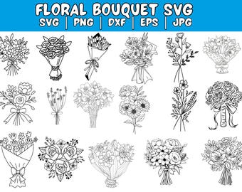 Floral Bouquet SVG Bundle: Hand-Drawn Wildflower Art (Digital Download)