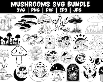 Pacchetto SVG di funghi: disegni floreali mistici (download digitale)