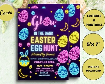 Uitnodiging neon paaseierenjacht: Glow in the Dark-feest (digitale download)