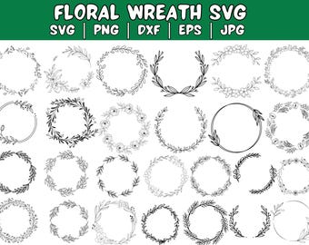 Paquete SVG de corona floral: laurel, flor y marco circular (descarga digital)
