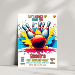 Editable Bowling Invitation, Let's Strike Up Some Fun, Birthday Bowling, Printable or Digital Invitation