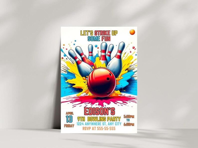 Editable Bowling Invitation, Let's Strike Up Some Fun, Birthday Bowling, Printable or Digital Invitation