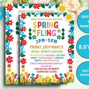 Spring Fling School Flyer Invitation, Editable Spring Fling Festival Fundraiser Template, Editable PTO PTA School Dance Event